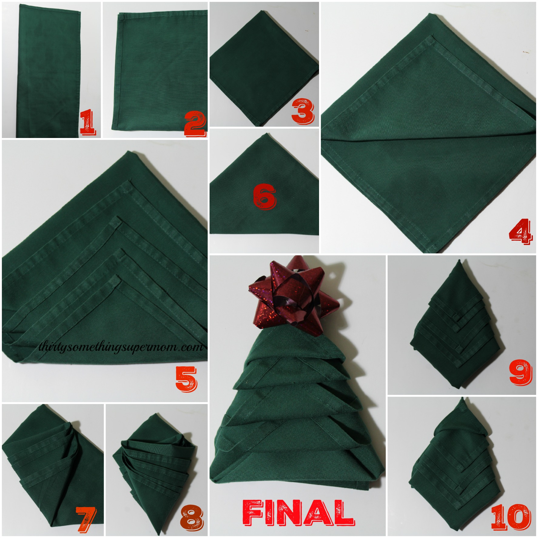 Save this Pin! This guide makes it so easy to fold a napkin into the shape of a Christmas Tree!