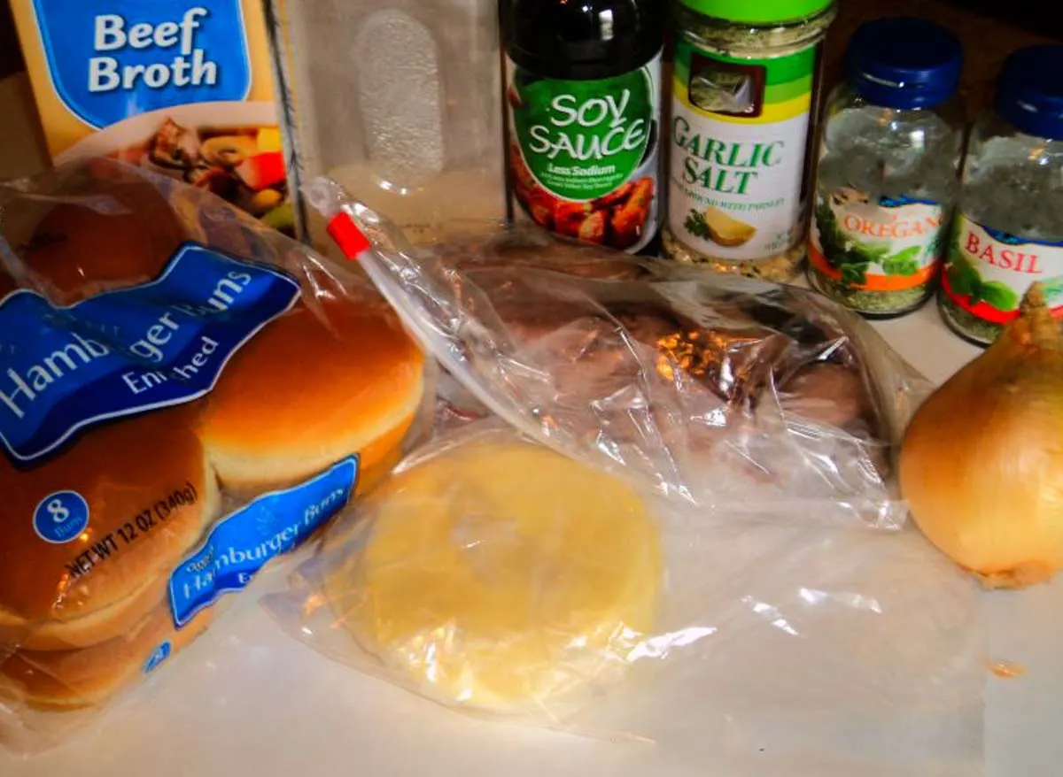 Ingredients including seasonings, hoagies,. hamburger buns