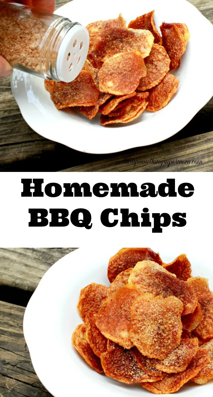 Barbecue Potato Chips on plate with homemade seasoning sprinkling on top.