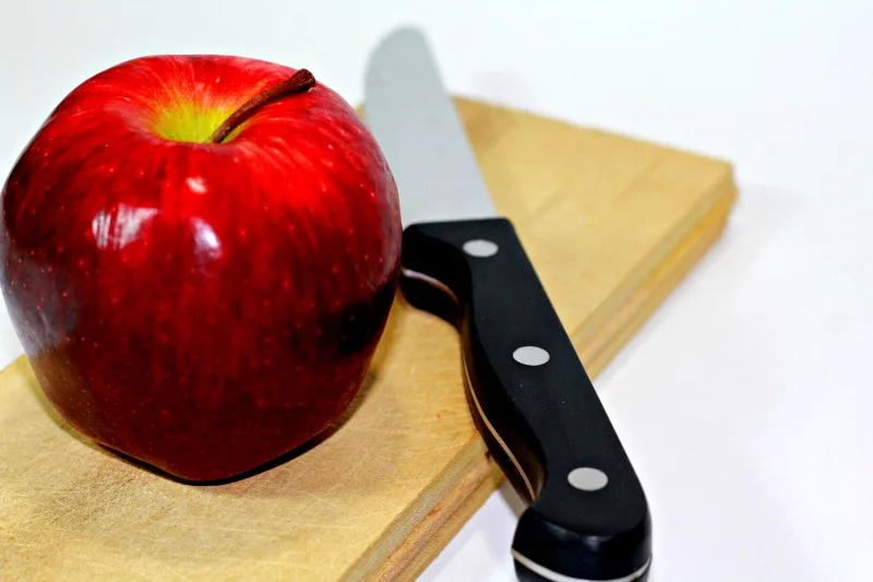 apple on cutting board 