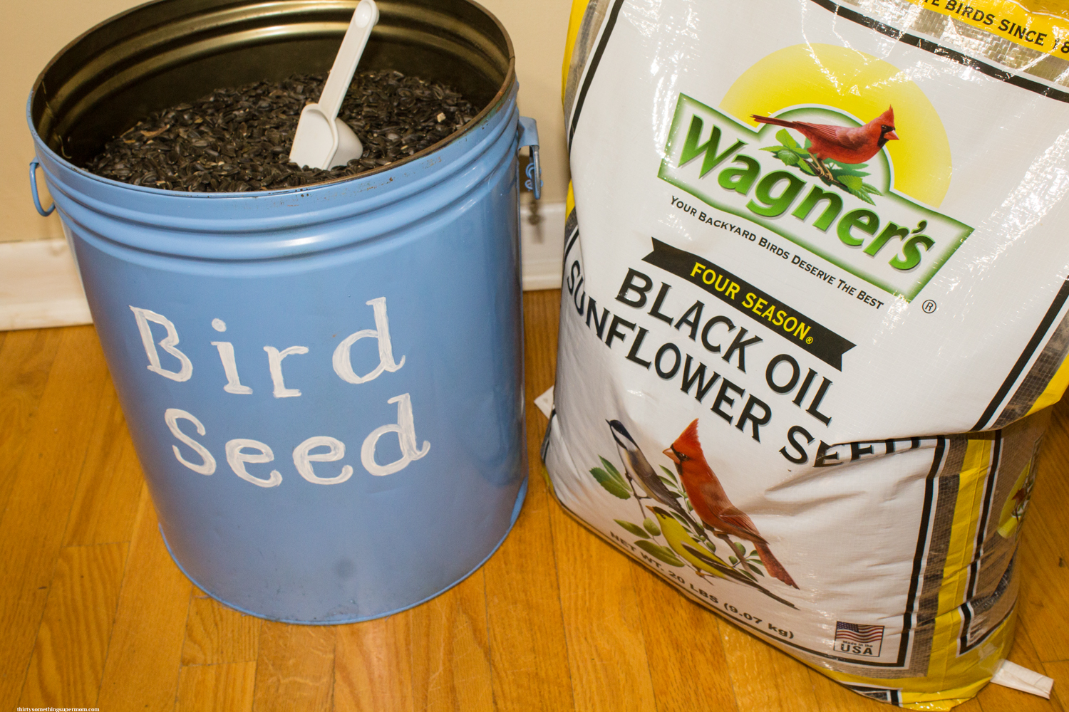 DIY Decorative Bird Seed Storage ThirtySomethingSuperMom