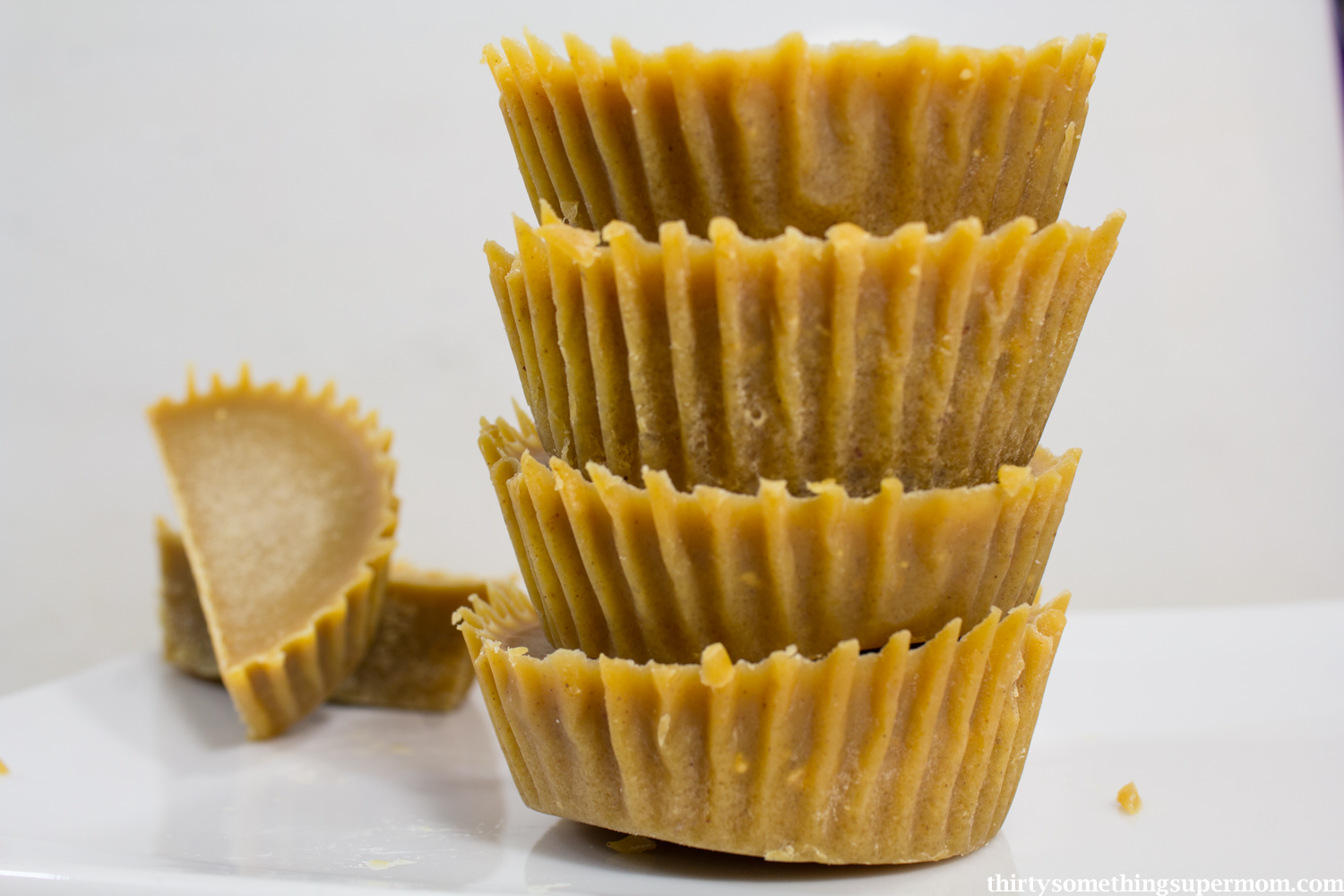 Healthier Peanut Butter Cups stacked up. 