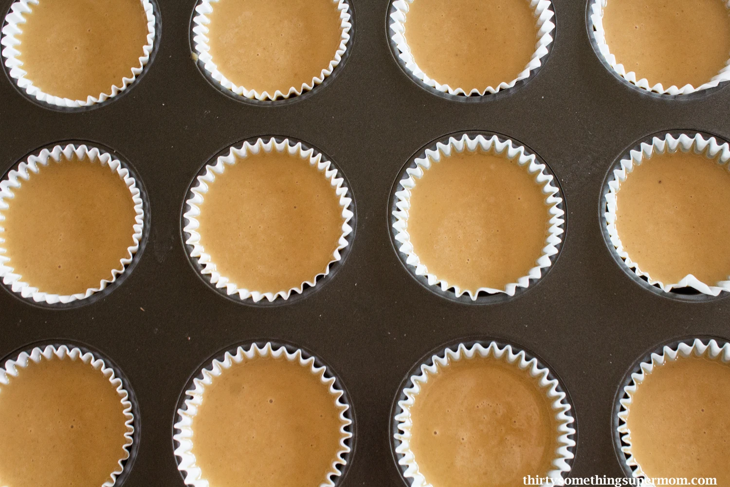 top view of filled muffin tin. 