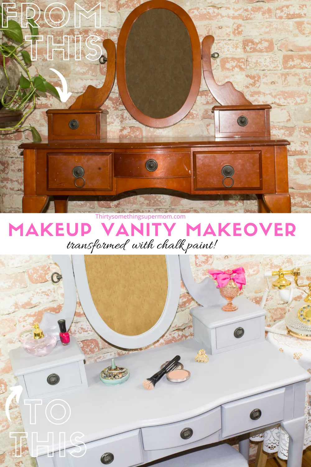 Makeup Vanity Makeover inspiration with chalk paint. 