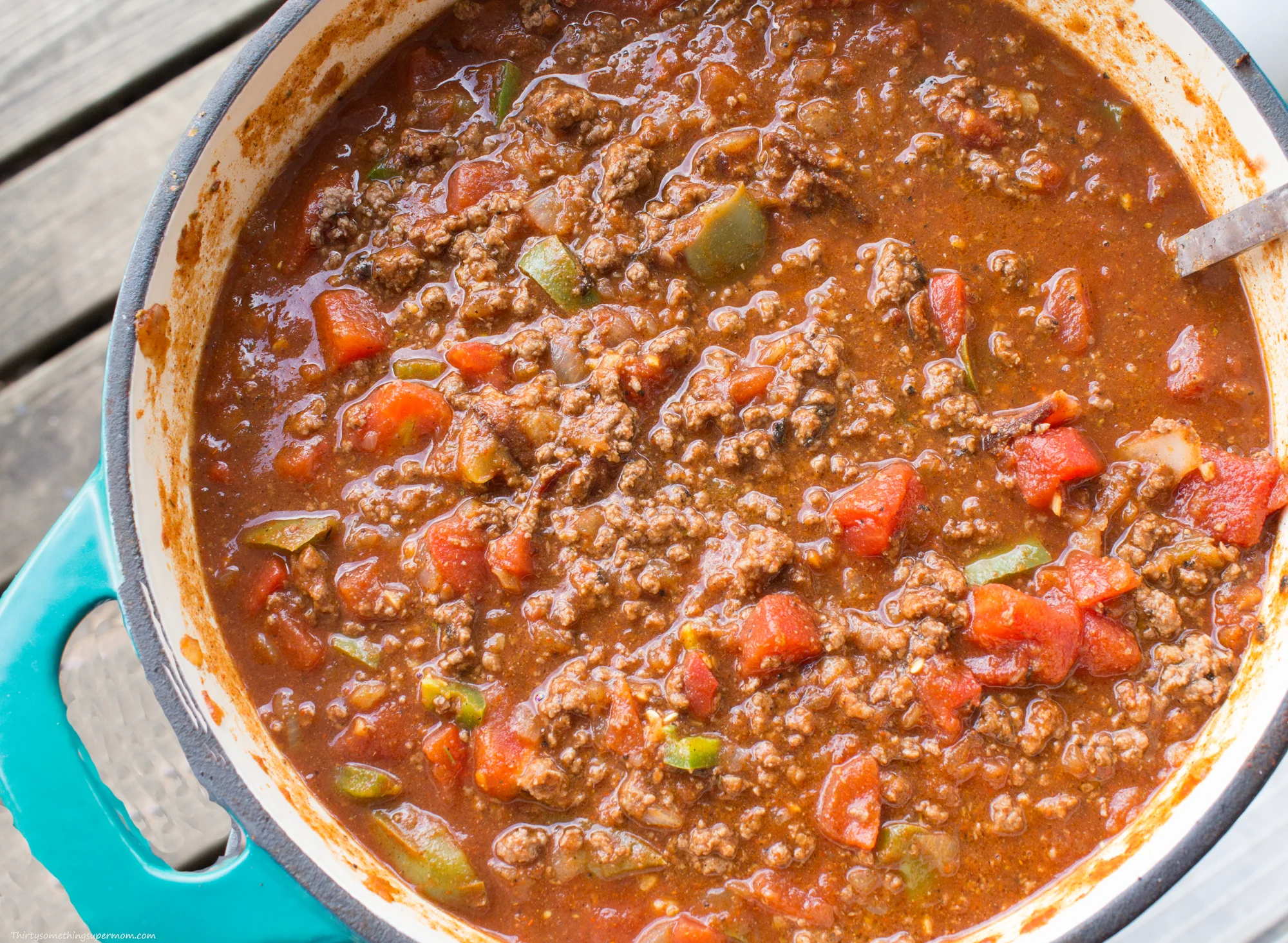 low carb chili no beans, in pot. 