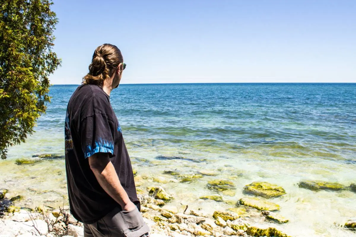 Visitor enjoying the view from Cana Island