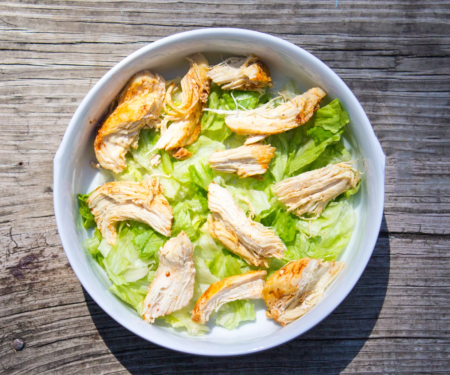 shredding chicken in bowl 