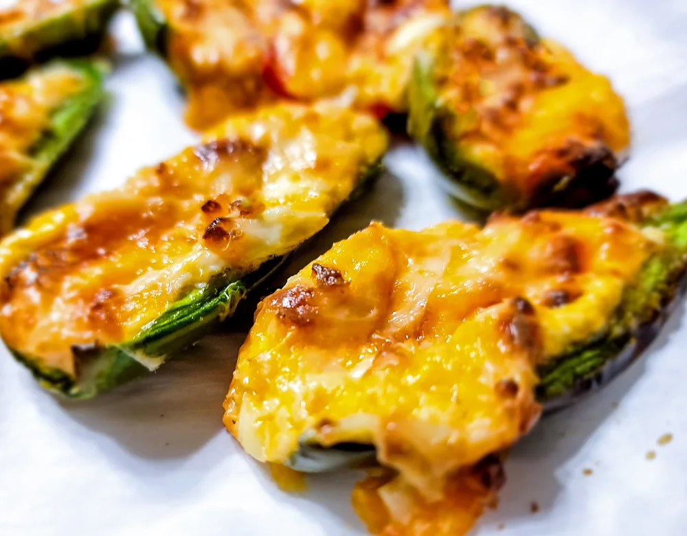 peppers filled with cheese baked in oven. 