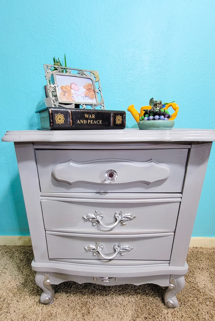 After Furniture Makeover of DIY Nightstand painted with chalk paint