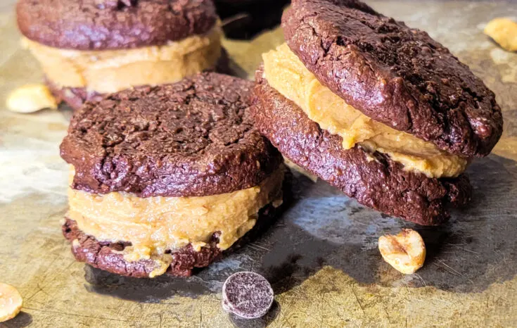Low Carb Chocolate Sandwich Cookies with Peanut Butter Filling on plate
