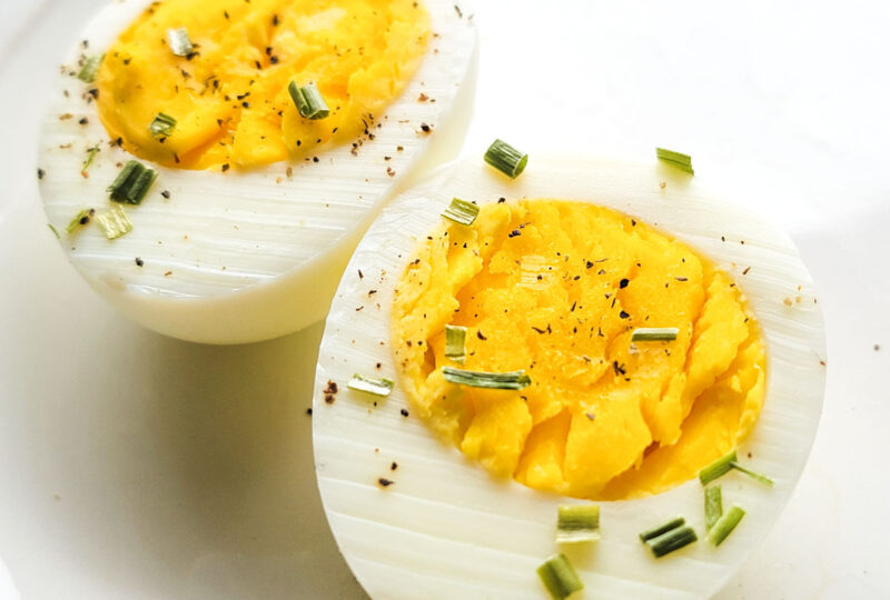 Air Fryer Hard Boiled Eggs halved