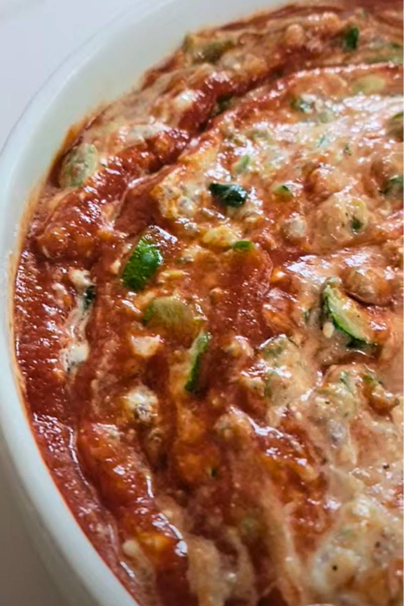 assemble zucchini ziti in baking dish 