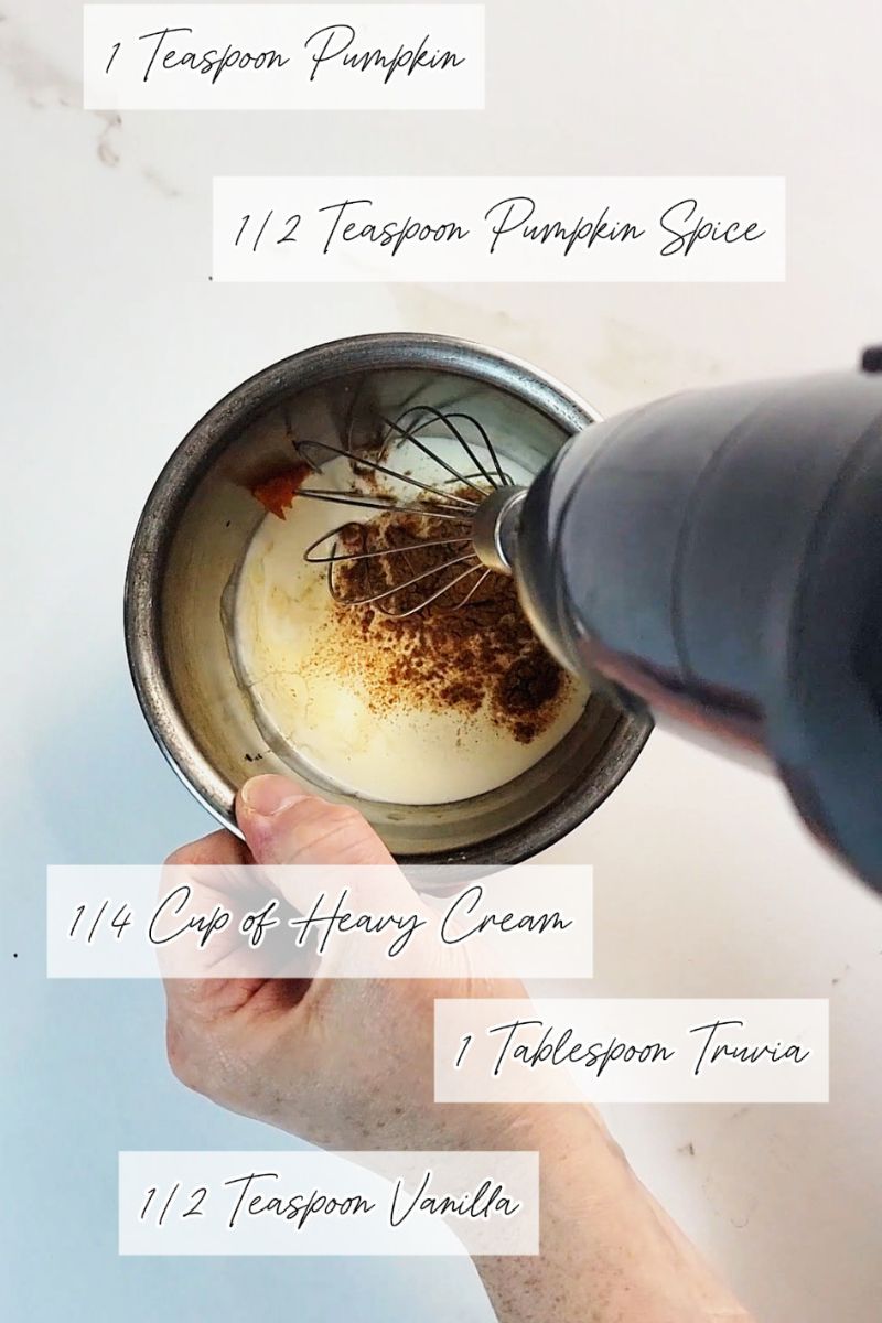 Ingredients including heavy cream and pumpkin puree from thirtysomethingsupermom